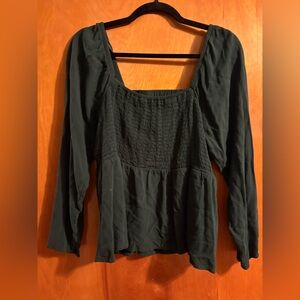 Old Navy Dark Green Smocked Blouse